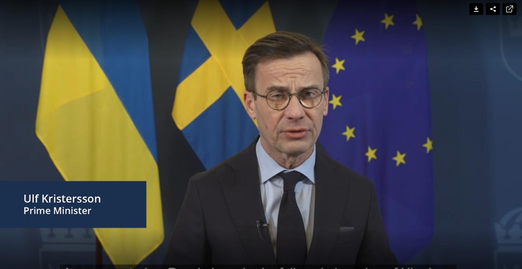 우크라전 1주년 영상 메시지 발표한 스웨덴 총리