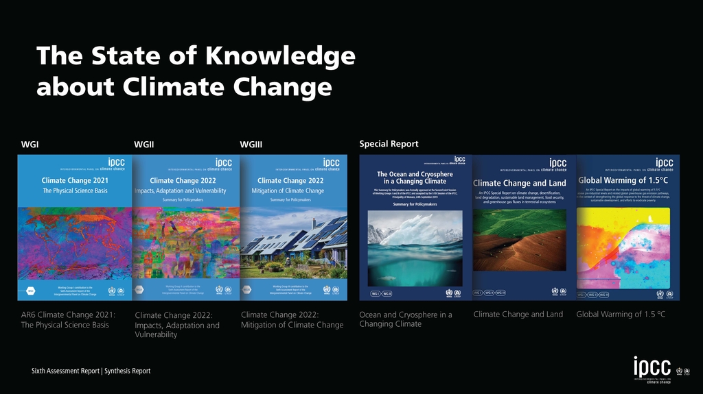 IPCC 6차 보고서에 반영된 2018∼2019년 나온 특별보고서 3건과 2021∼2022년 발간된 실무그룹(WG) 보고서 3건. [IPCC 제공. 재판매 및 DB 금지]