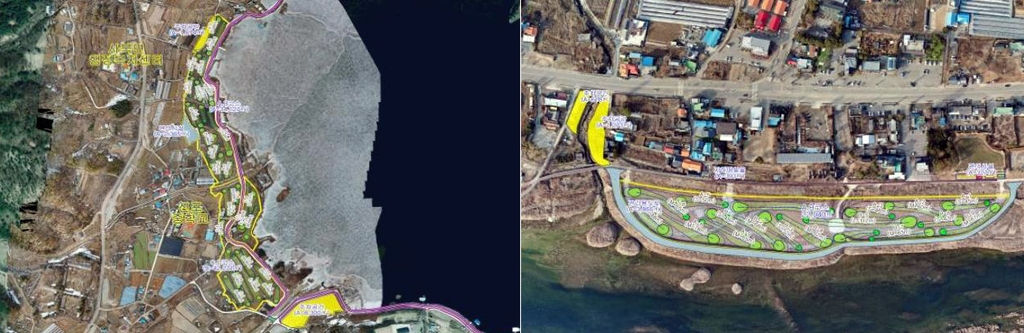 왼쪽은 사북면 신포리, 오른쪽은 신북읍 천전리 예정지.