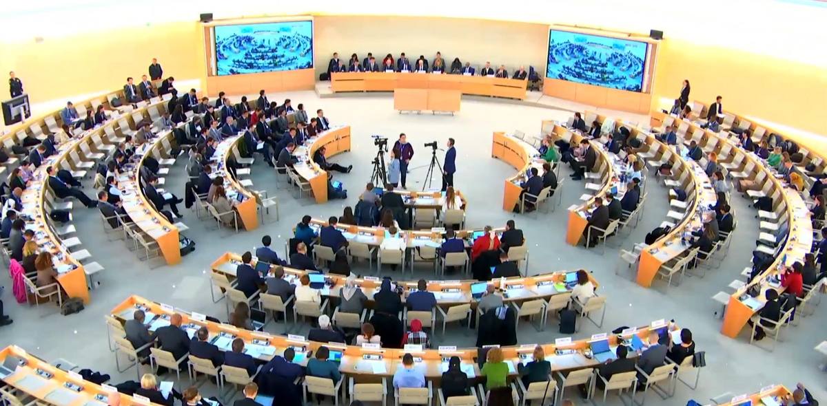 유엔의 중국 '보편적 정례 인권검토' 절차가 진행 중인 유엔 제네바 사무소 회의장