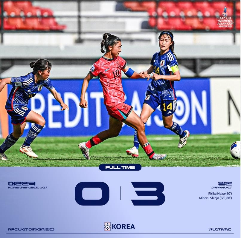 한국, 일본에 0-3 패