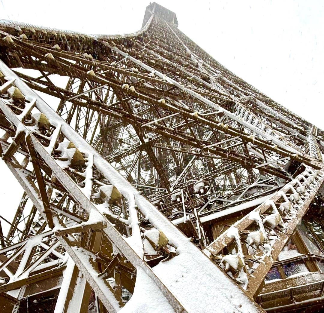 Eiffel Tower covered in snow
