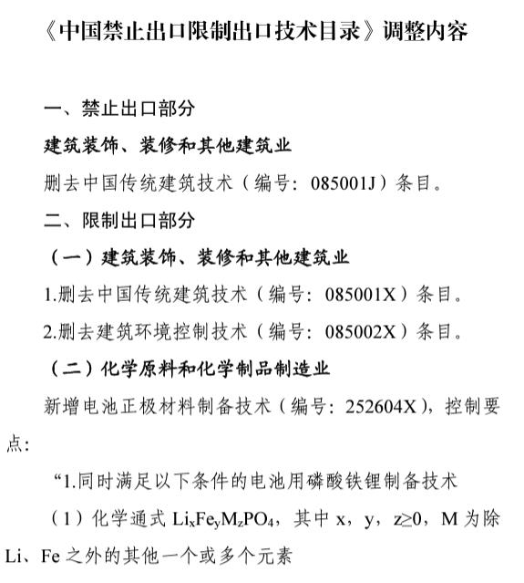 中, 배터리 부품 제조·희소금속 처리 기술 수출통제 추진