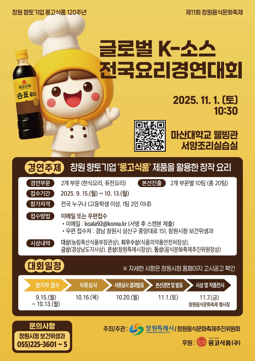 창원서 11월 1일 전국요리경연대회…15일부터 참가자 모집