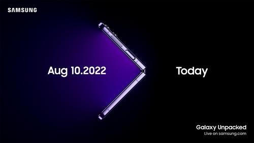 La imagen de prelanzamiento, publicada, el 20 de julio de 2022, por Samsung Electronics Co., informa que la firma realizará, el 10 de agosto del mismo año, el evento Galaxy Unpacked. (Prohibida su reventa y archivo)