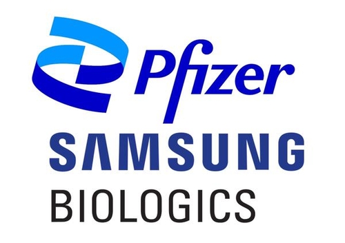 En la imagen compilada se muestran los logotipos de Pfizer y Samsung Biologics Co., proporcionados por las empresas. (Prohibida su reventa y archivo)
