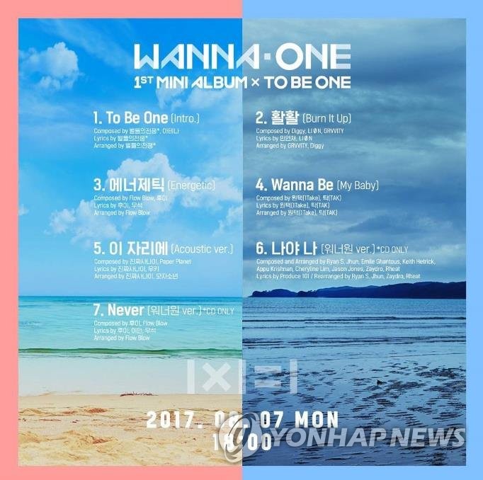 经纪公司YNC娱乐31日公布了旗下男团Wanna One新专辑的名字和歌单。（韩联社/Wanna One官方Instagram）