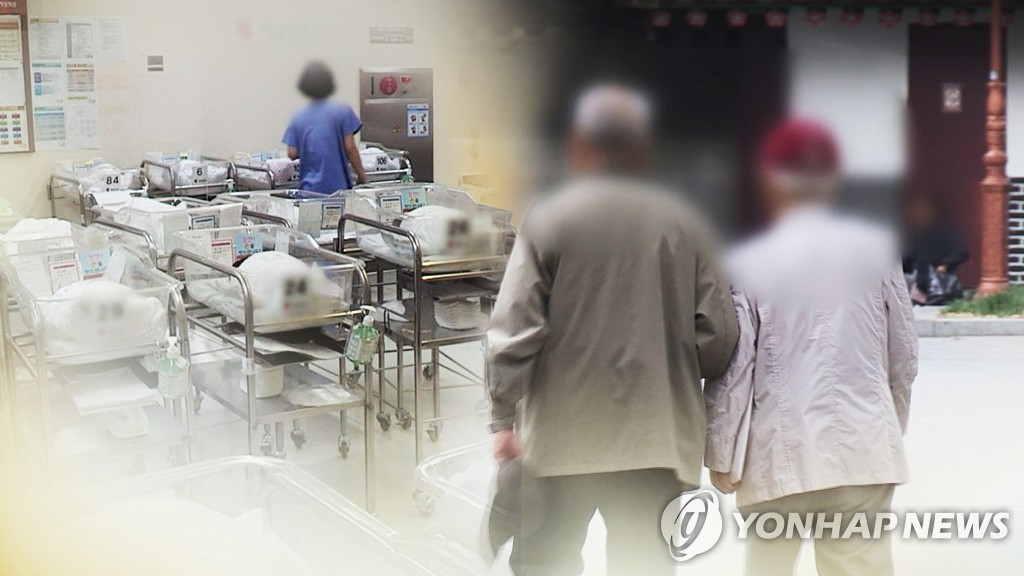 This image, provided by Yonhap News TV, depicts South Korea's demographic challenges from low birthrates and rapid aging. (PHOTO NOT FOR SALE) (Yonhap)