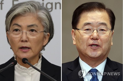 康京和氏（左）と鄭義溶氏（資料写真）＝（聯合ニュース）