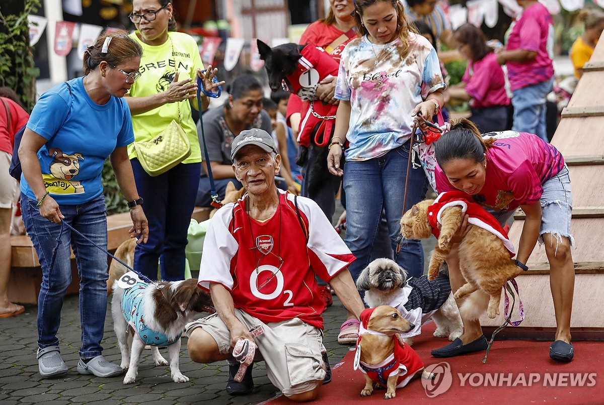'차려입은 강아지들'…필리핀 '세계 동물의 날' 패션쇼 