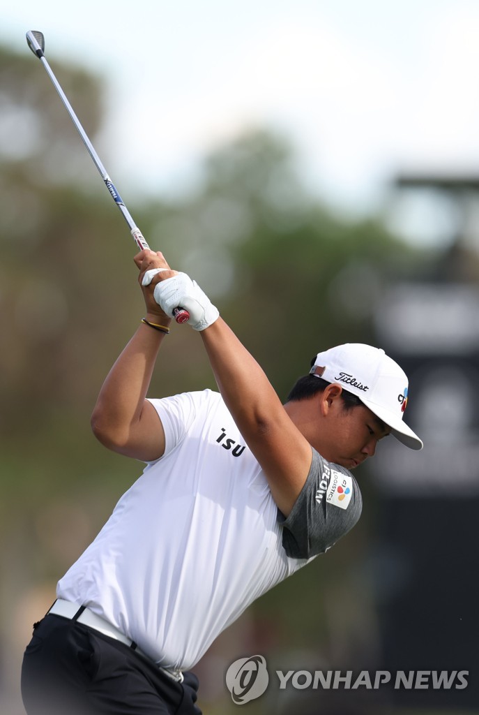 In this Getty Images photo, Kim Joo-hyung of South Korea tees off on the 14th hole during the final round of the Shriners Children's Open at TPC Summerlin in Las Vegas on Oct. 9, 2022. (Yonhap)