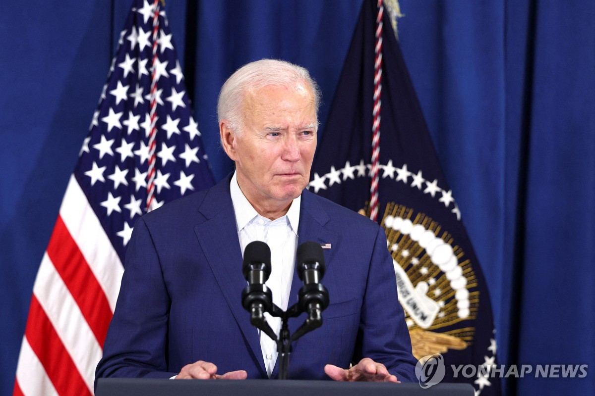 President Joe Biden delivers remarks in Rehoboth Beach, Delaware, on July 13, 2024, in this photo released by Reuters. (Yonhap)