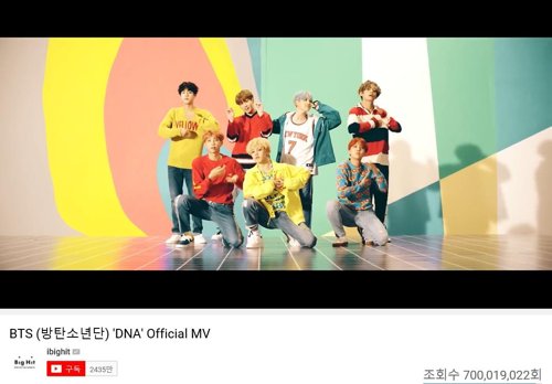 'DNA' de BTS supera los 700 millones de visualizaciones en YouTube