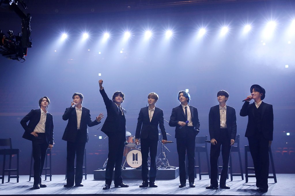 This file photo, provided by Big Hit Music on March 13, 2021, shows BTS performing in the charity concert "Music On a Mission." (PHOTO NOT FOR SALE)(Yonhap) 