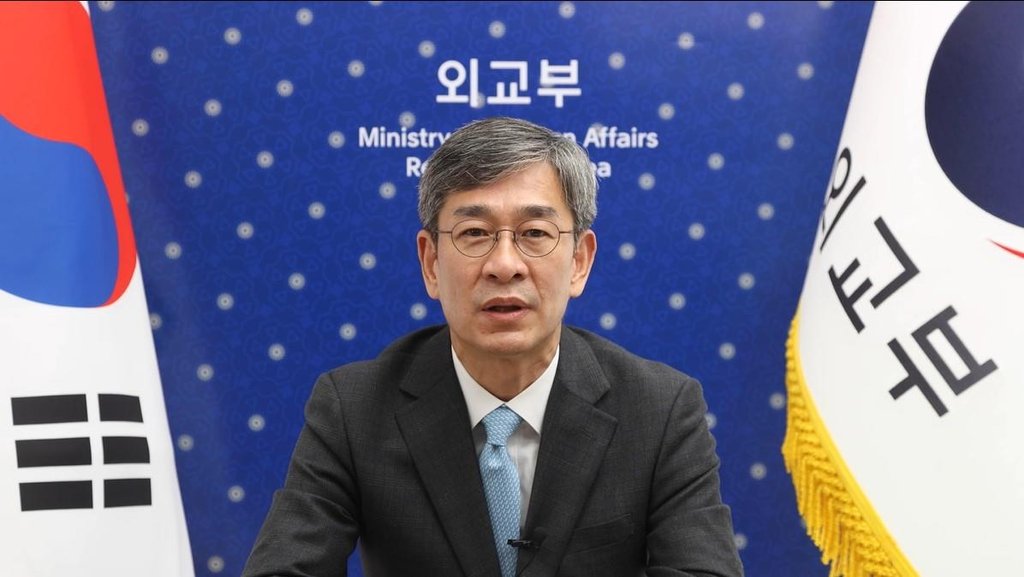 Ham Sang-wook, deputy foreign minister for multilateral and global affairs, speaks during a high-level meeting of the U.N. Central Emergency Response Fund on Dec. 8, 2021, in this photo released by the foreign ministry the next day. (PHOTO NOT FOR SALE) (Yonhap)