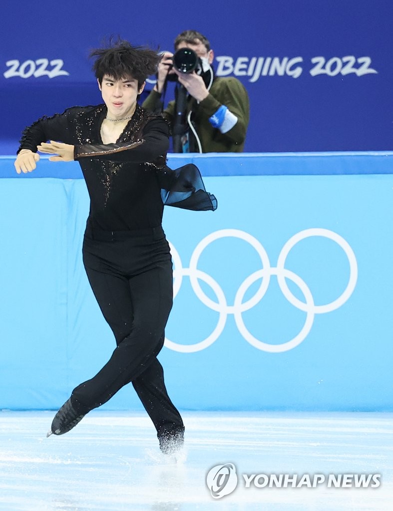 フィギュアスケート男子ショートプログラムで４位に入った車俊煥＝８日、北京（聯合ニュース）