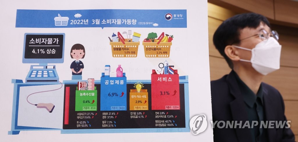 통계청 '3월 소비자물가, 전년 같은 달 대비 4.1% 상승'