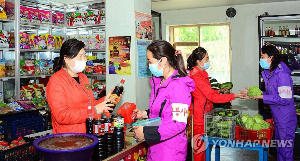 식료품 상점 들른 북한 이동봉사대