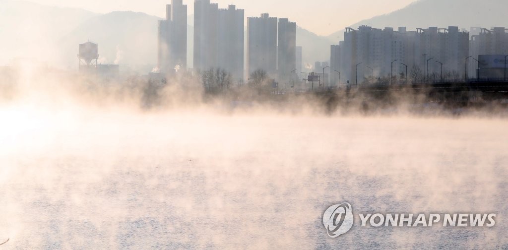 한파 속 물안개