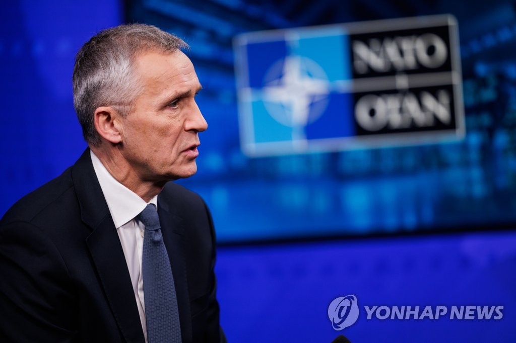 This photo, provided by the North Atlantic Treaty Organization (NATO), shows NATO Secretary General Jens Stoltenberg having an interview with Yonhap News Agency in Brussels, Belgium, on Jan. 27, 2023. (PHOTO NOT FOR SALE) (Yonhap) 