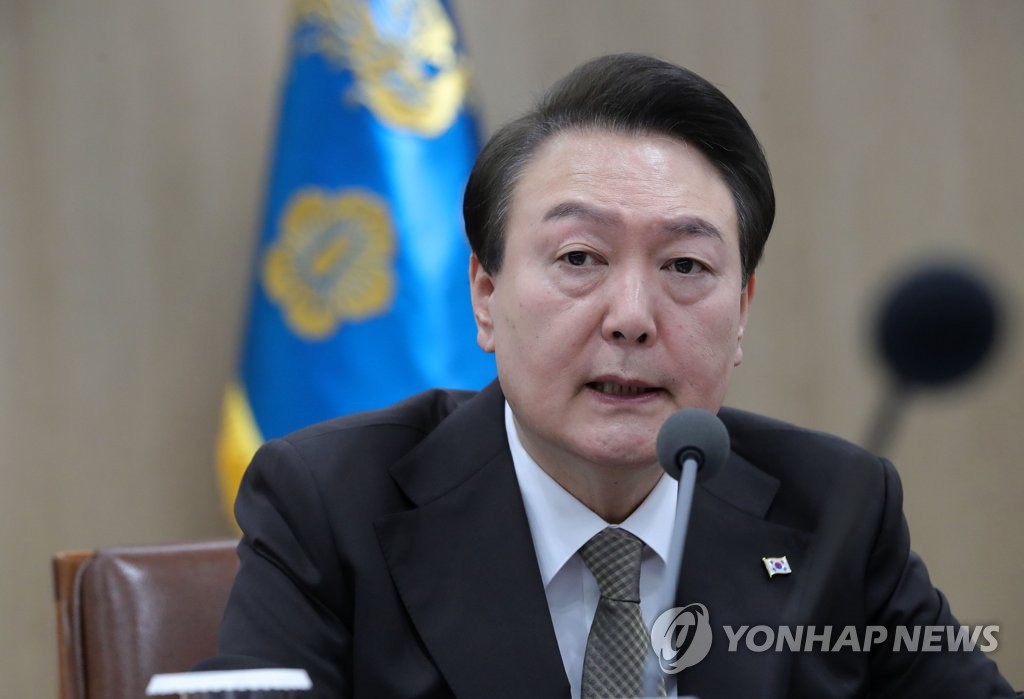 President Yoon Suk Yeol speaks during the 13th emergency economic and public livelihood meeting at the presidential office in Seoul on Feb. 15, 2023. (Pool photo) (Yonhap)