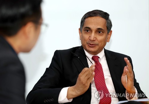 Krishna Srinivasan, who heads the Asia and Pacific Department of the International Monetary Fund, speaks during an interview with Yonhap News Agency in Incheon, 27 kilometers west of Seoul, on May 4, 2023. (Yonhap)