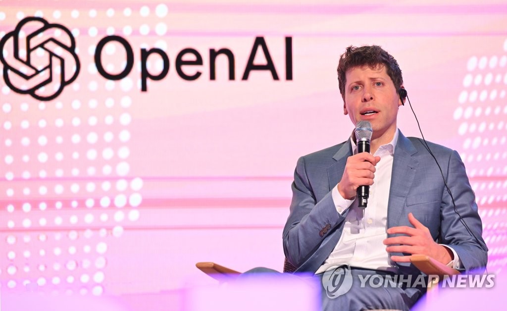 OpenAI CEO Sam Altman speaks during a business event in Seoul on June 9, 2023. (Pool photo) (Yonhap)
