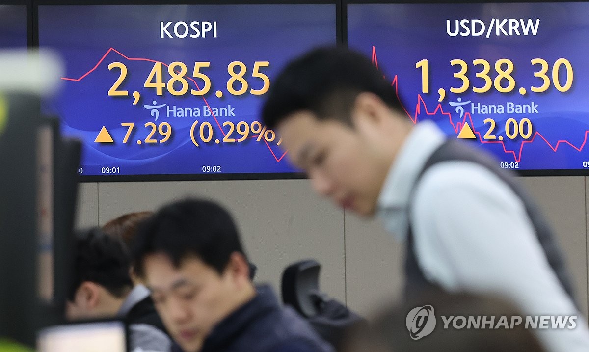 This photo taken Jan. 29, 2024, shows trading screens at the dealing room of Hana Bank in central Seoul. (Yonhap) 