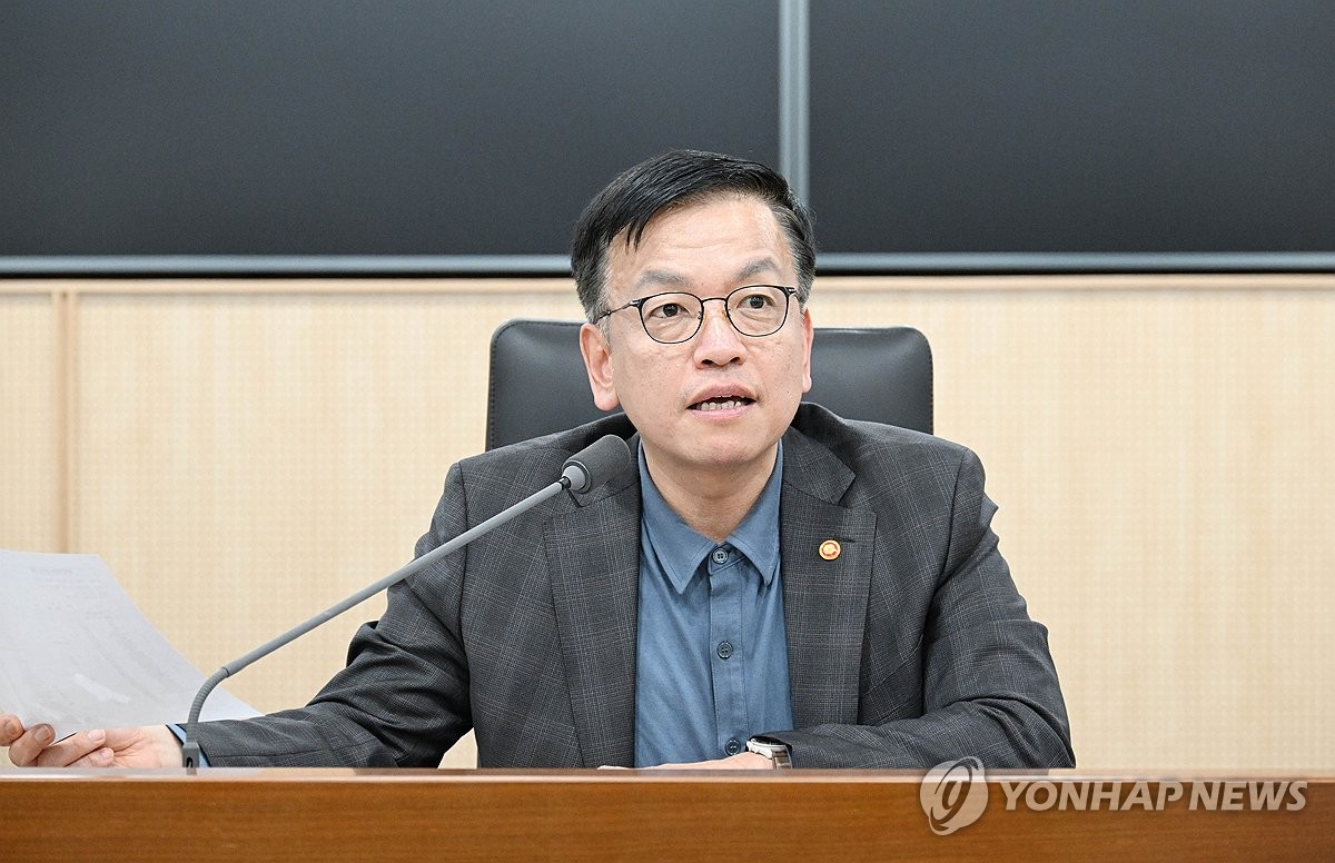 South Korea's Finance Minister Choi Sang-mok presides over a ministry meeting at the government complex in Sejong, 113 kilometers south of Seoul, on April 15, 2024, in this photo released by his office. (PHOTO NOT FOR SALE) (Yonhap)