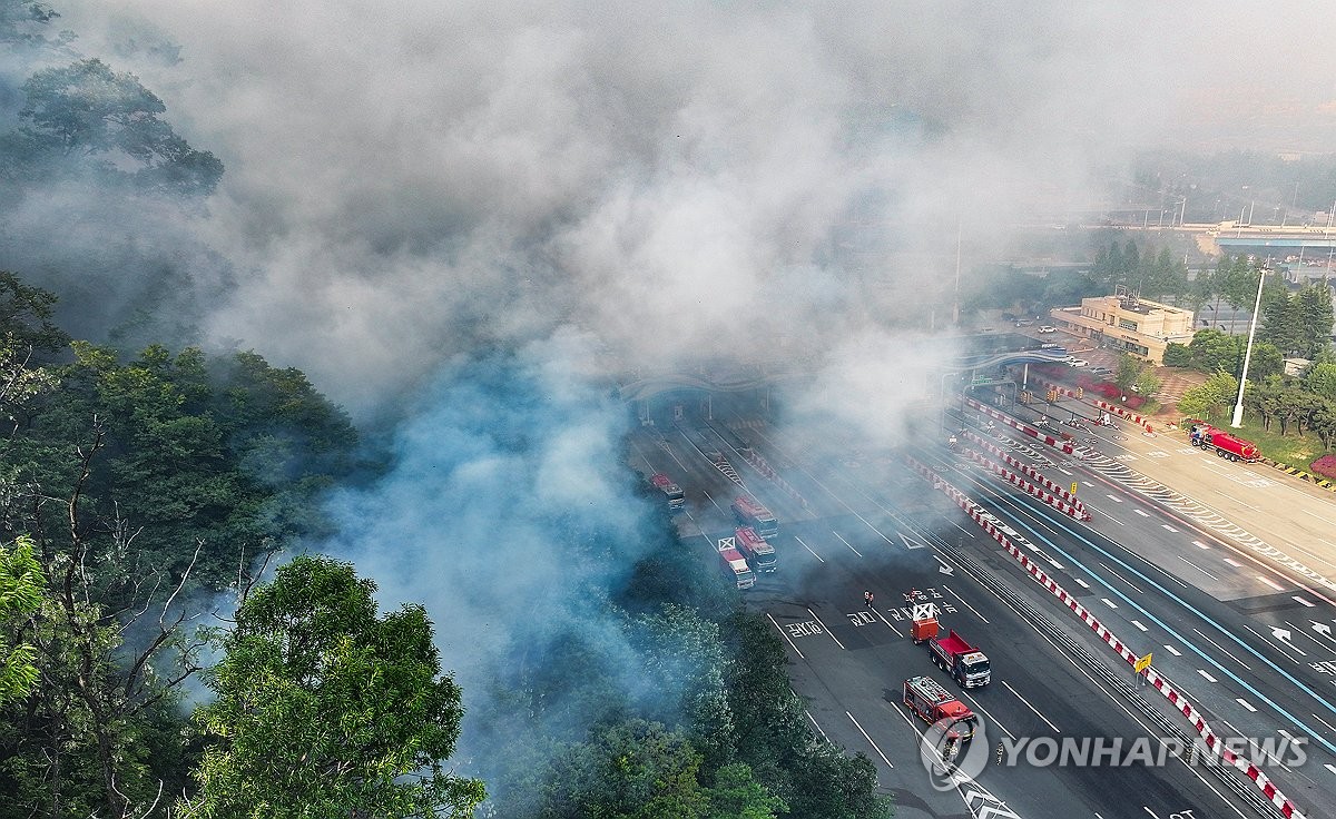 高速道路に迫る山火事